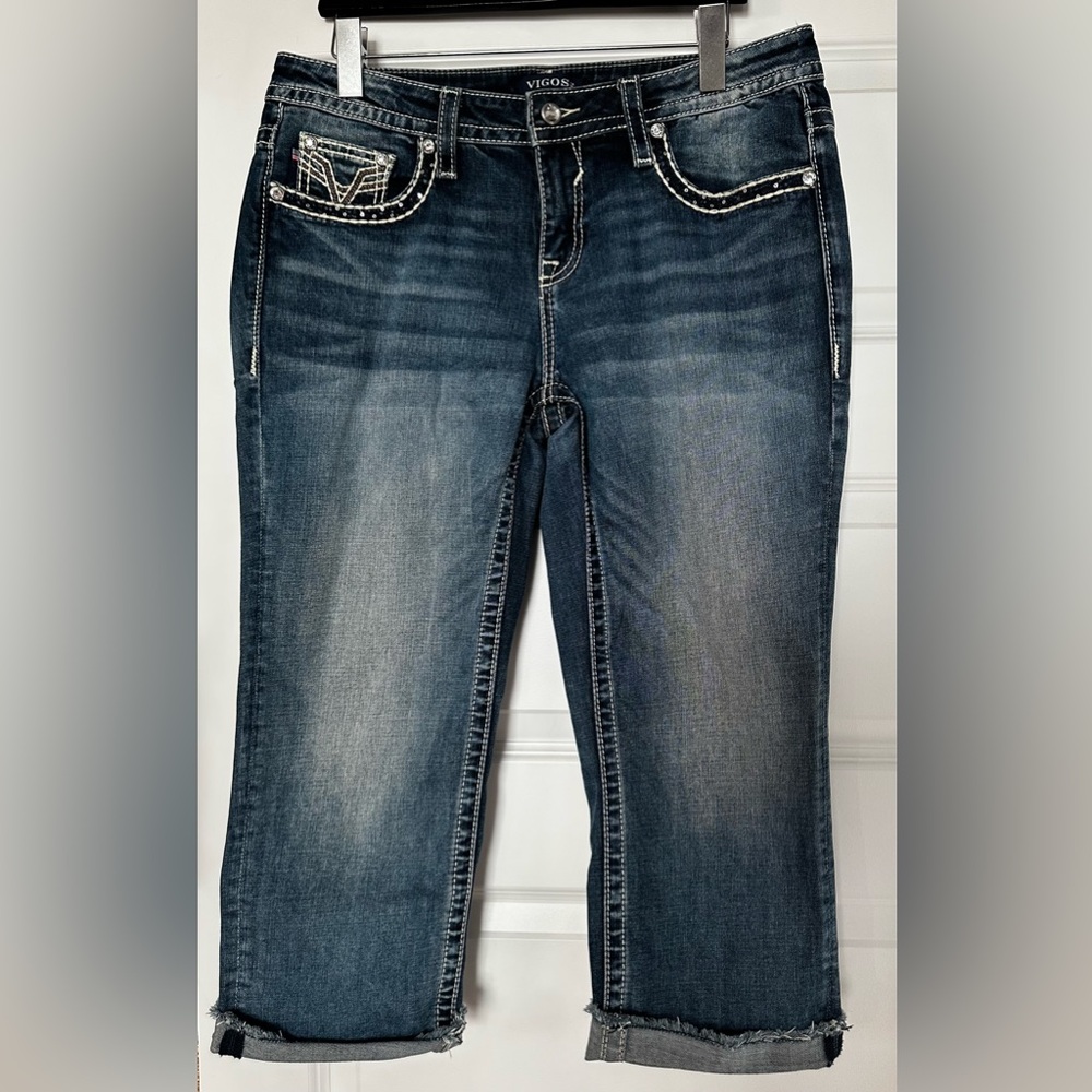 Vigoss Women's Blue Straight Leg Jeans with White Stitching